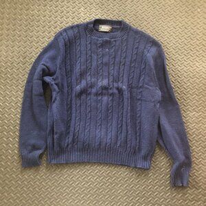 VINTAGE NAVY BLUE JANTZEN CABLE KNIT PULLOVER CREW NECK SWEATER SIZE XL PREPPY